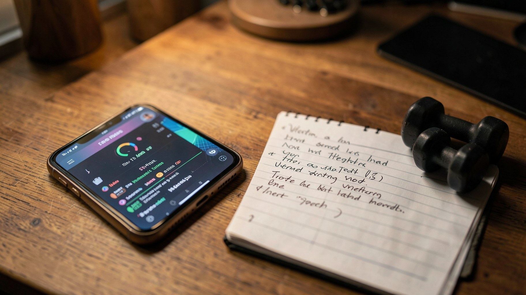 トレーニング記録アプリを操作するスマートフォンの様子